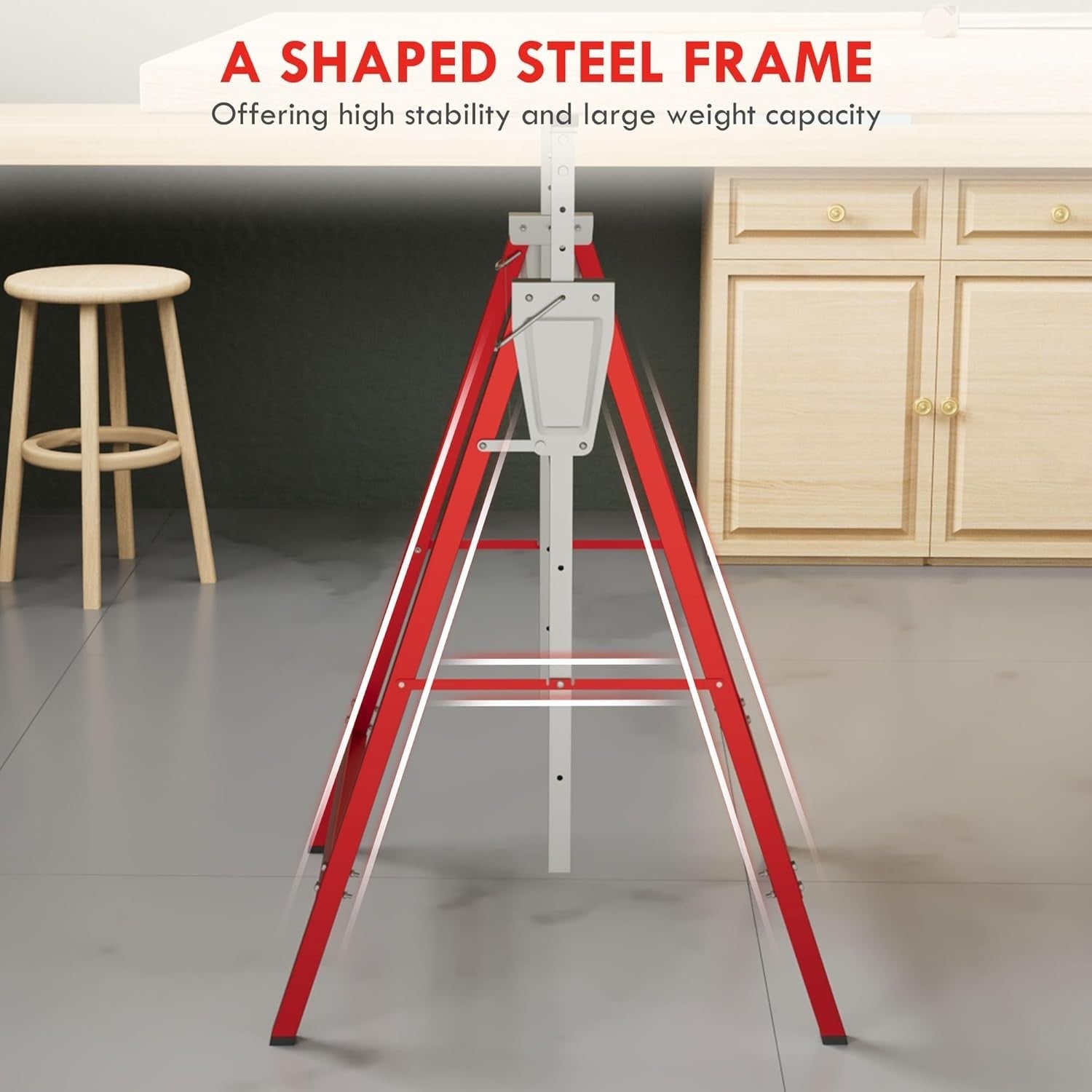 2x Adjustable Telescopic Sawhorse Folding Steel Trestle Work Bench Red 80–130cm