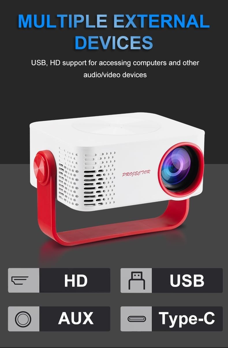 WiFi Mini Projector 1080P 4K Supported 180° Portable Home Theater