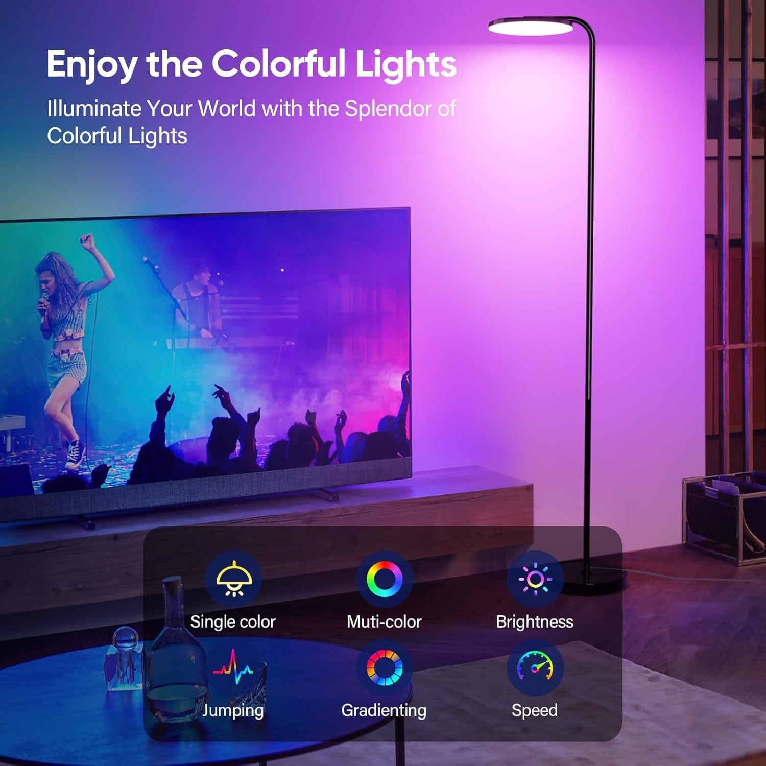 RGB LED Floor Lamp 36W Remote Dimmable 350° Rotating Modern Standing Light