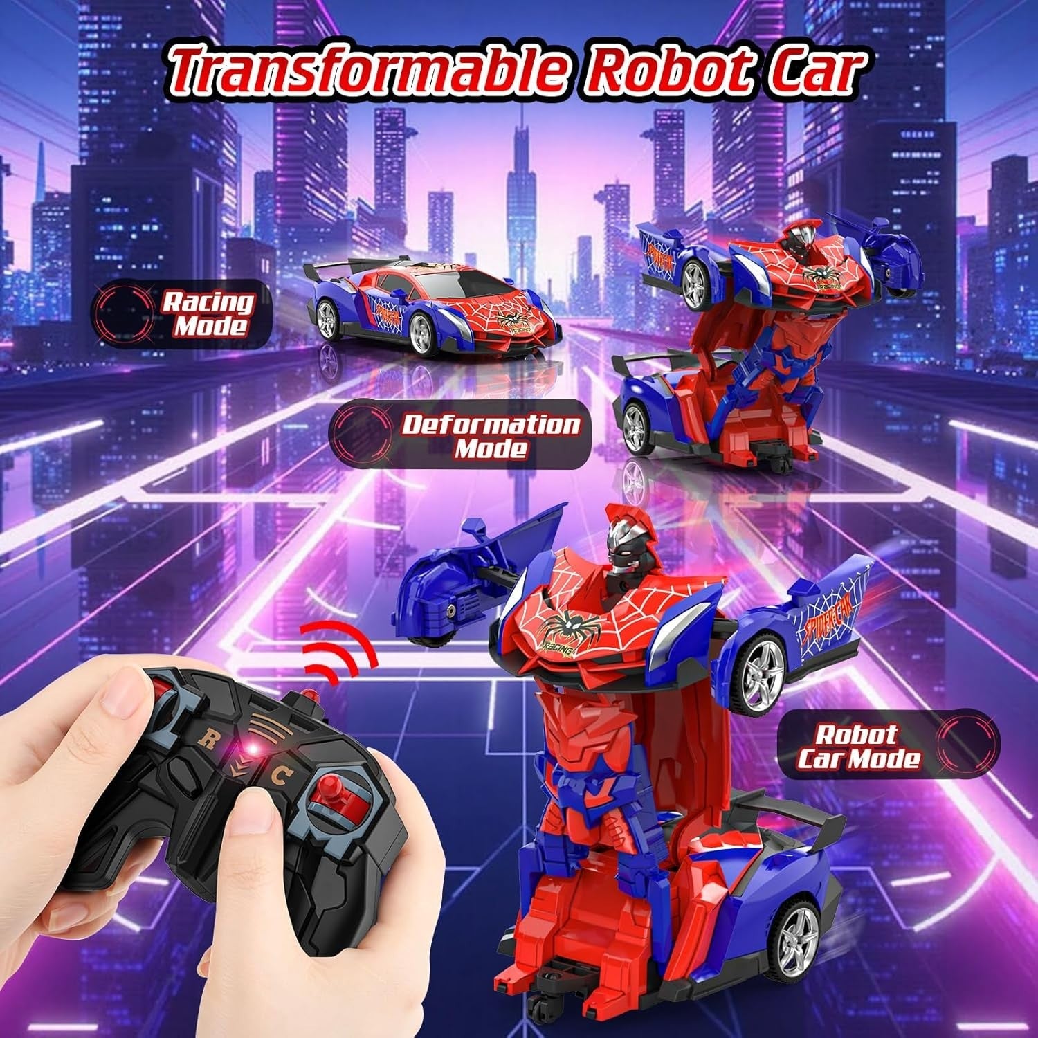 Spider Transforming RC Car 1:18 Robot Car Toy – 360° Spinning Remote Control