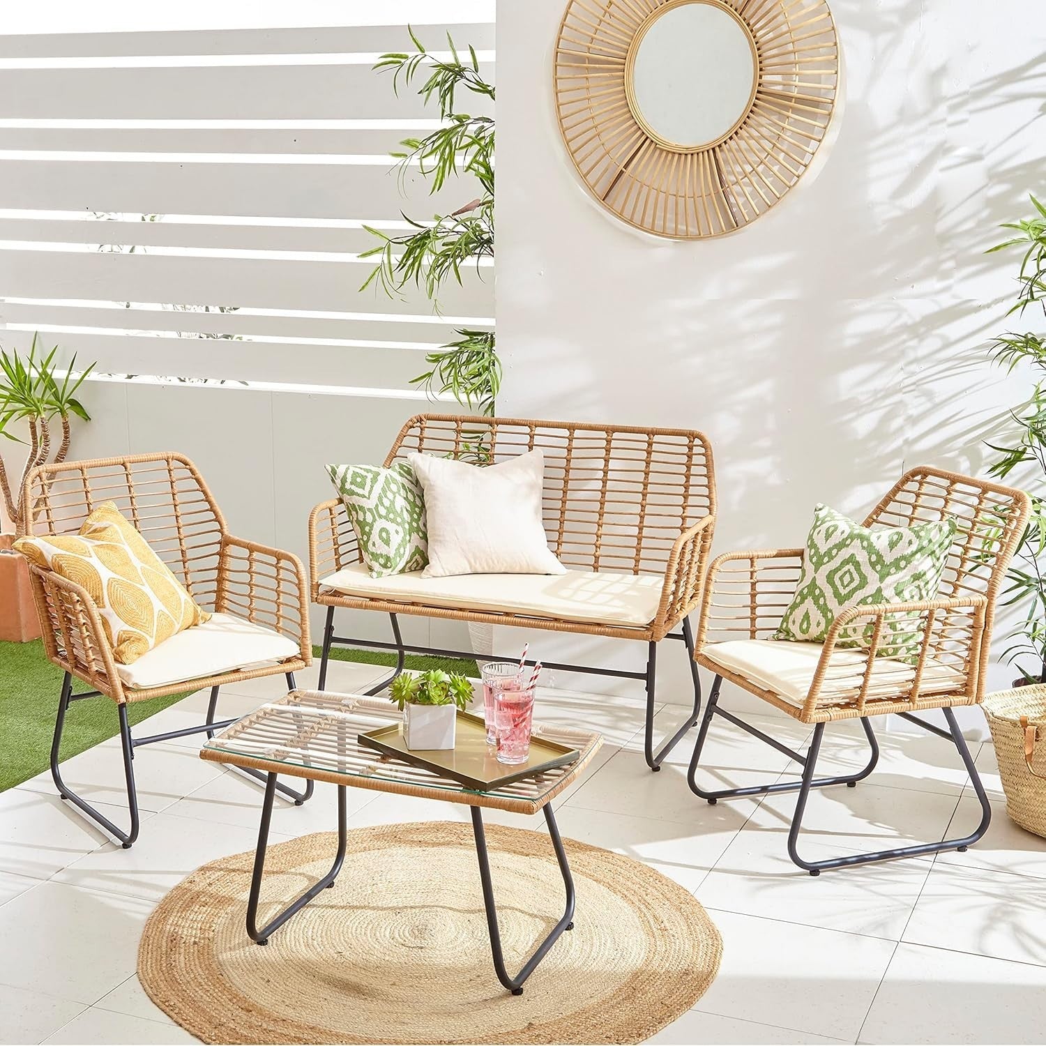 Rattan Garden Furniture Set 4 Seater Sofa Chair Table Patio Balcony