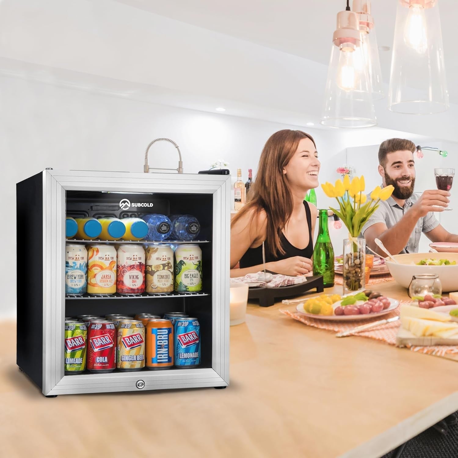 46L Mini Fridge Cooler Drinks Wine Beer LED Light Lock Energy Efficient Silver