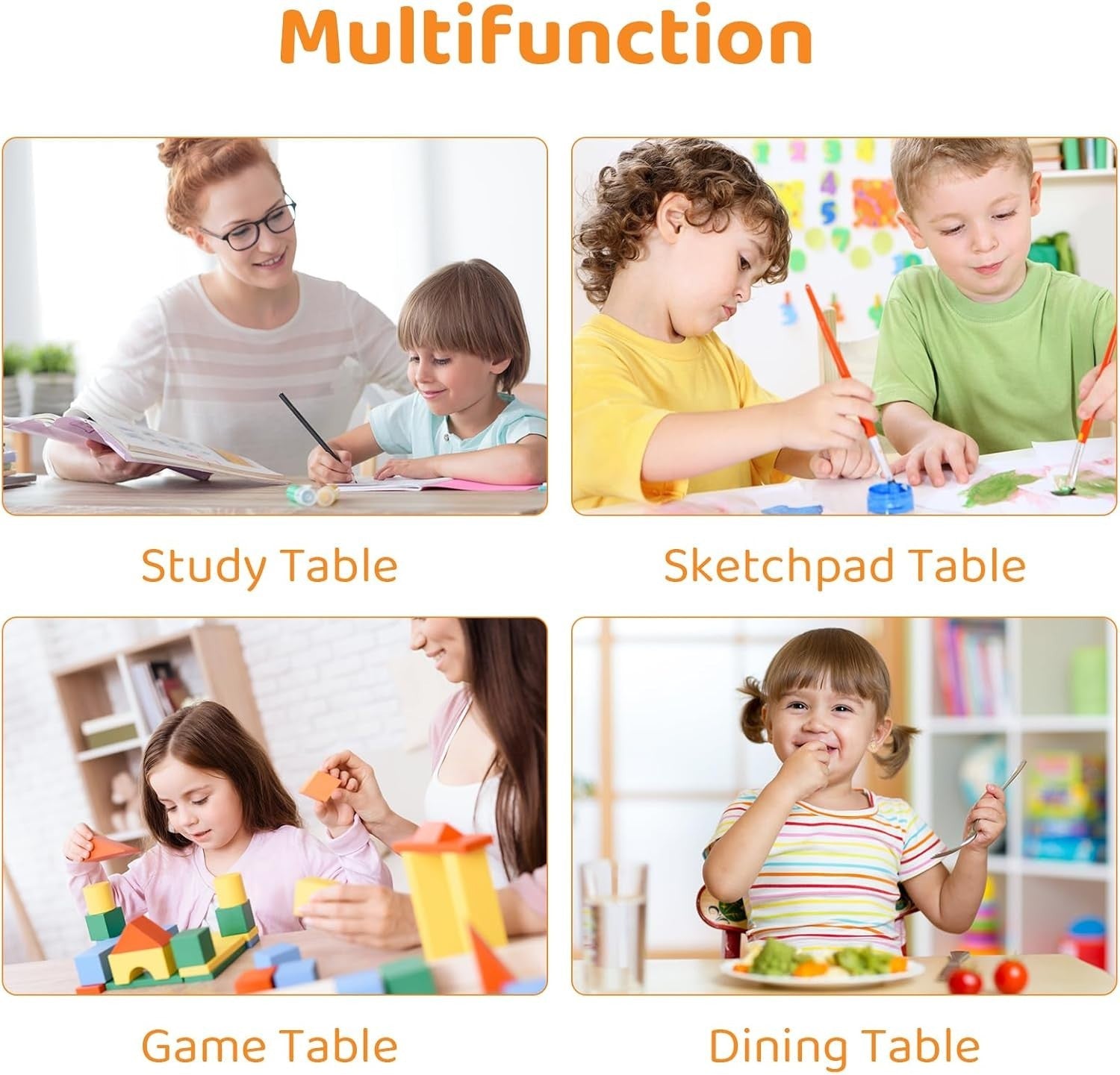 Kids Table and 4 Chairs Set Adjustable Height Durable Plastic Kids Furniture Yel