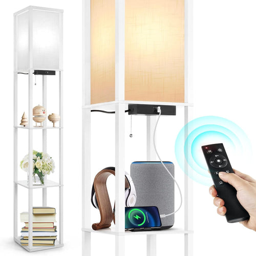 Floor Lamp with Shelves Remote USB LED Dimmable Standing Storage Light