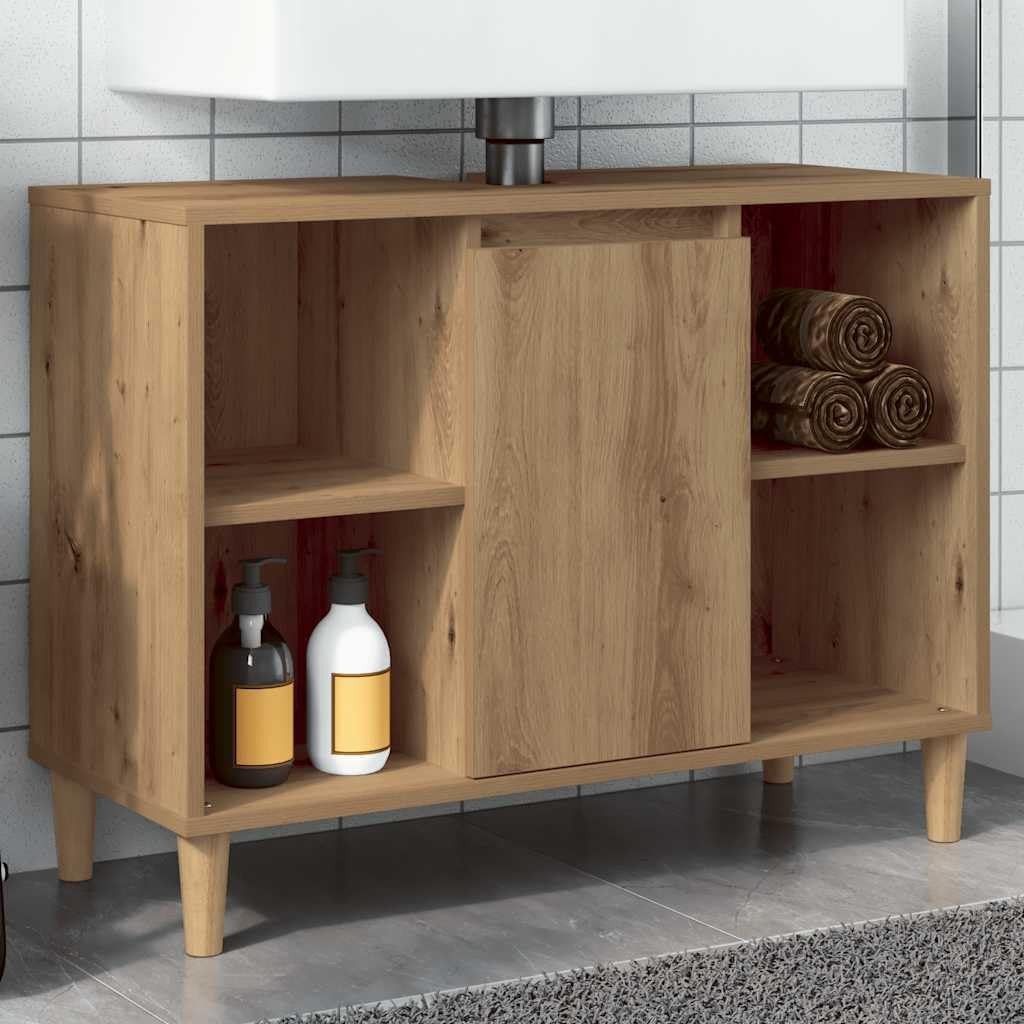 Artisan Oak Bathroom Cabinet with Door & Shelves | Modern Under Sink Vanity Unit