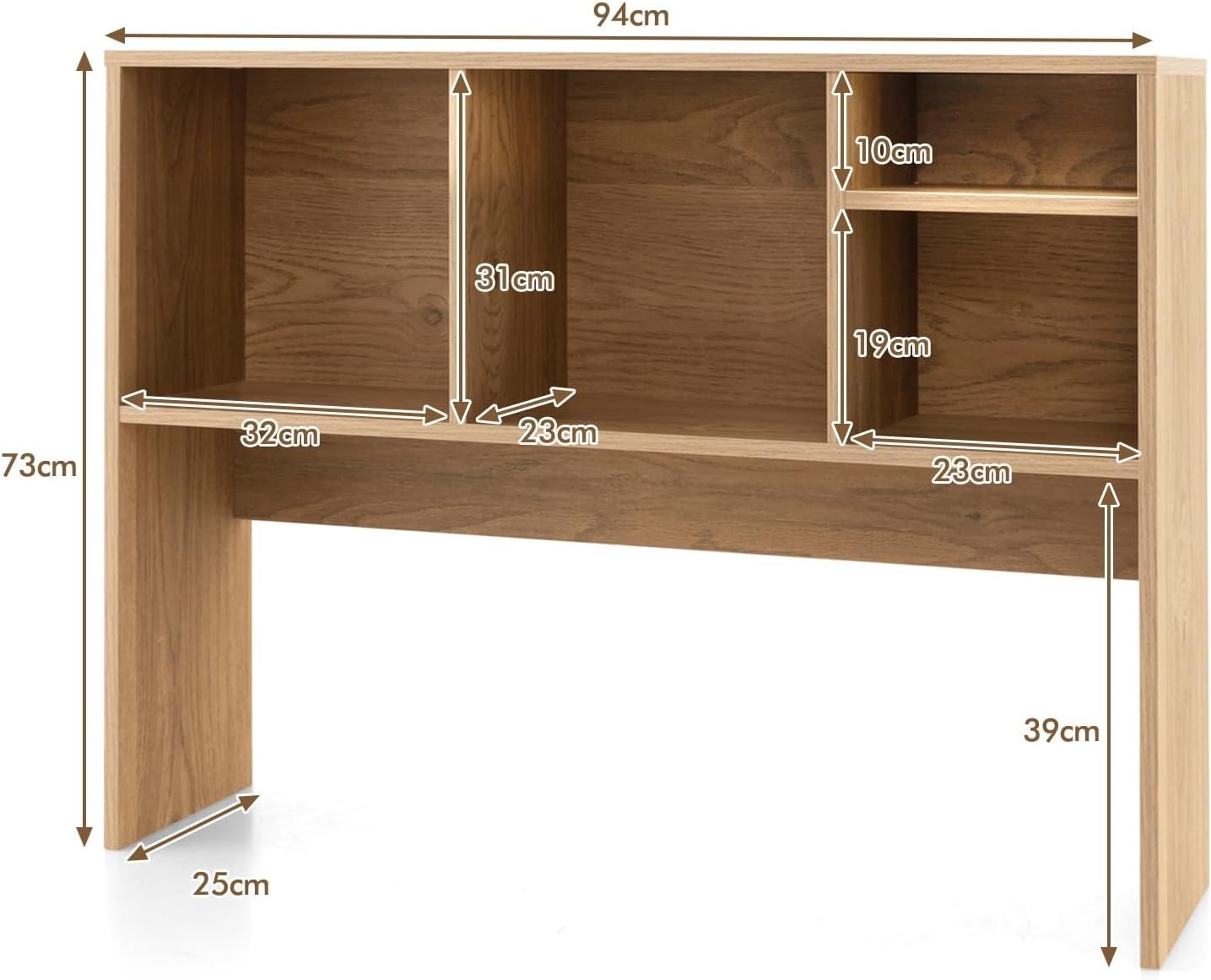 Natural Desktop Bookshelf Hutch 4-Shelf Countertop Storage Rack Monitor
