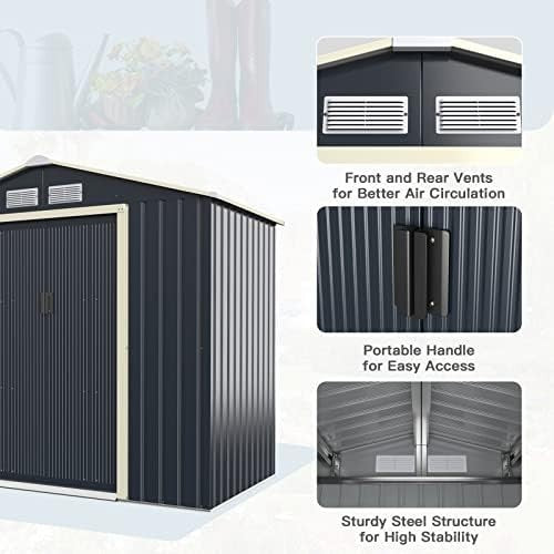 Metal Garden Storage Shed 7x4ft Waterproof Outdoor Tool Shed with Sliding Doors