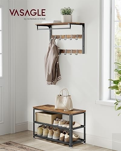 Industrial 2-Shelf Shoe Bench with Metal Frame | Entryway Storage Rack