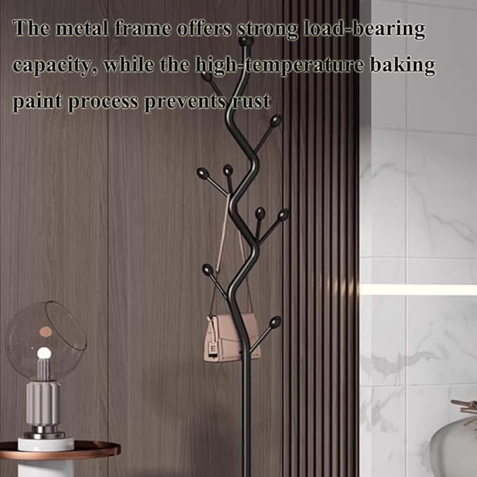 Tree Design Metal Coat Rack Stand | Freestanding Hall Tree with Cast Iron Base
