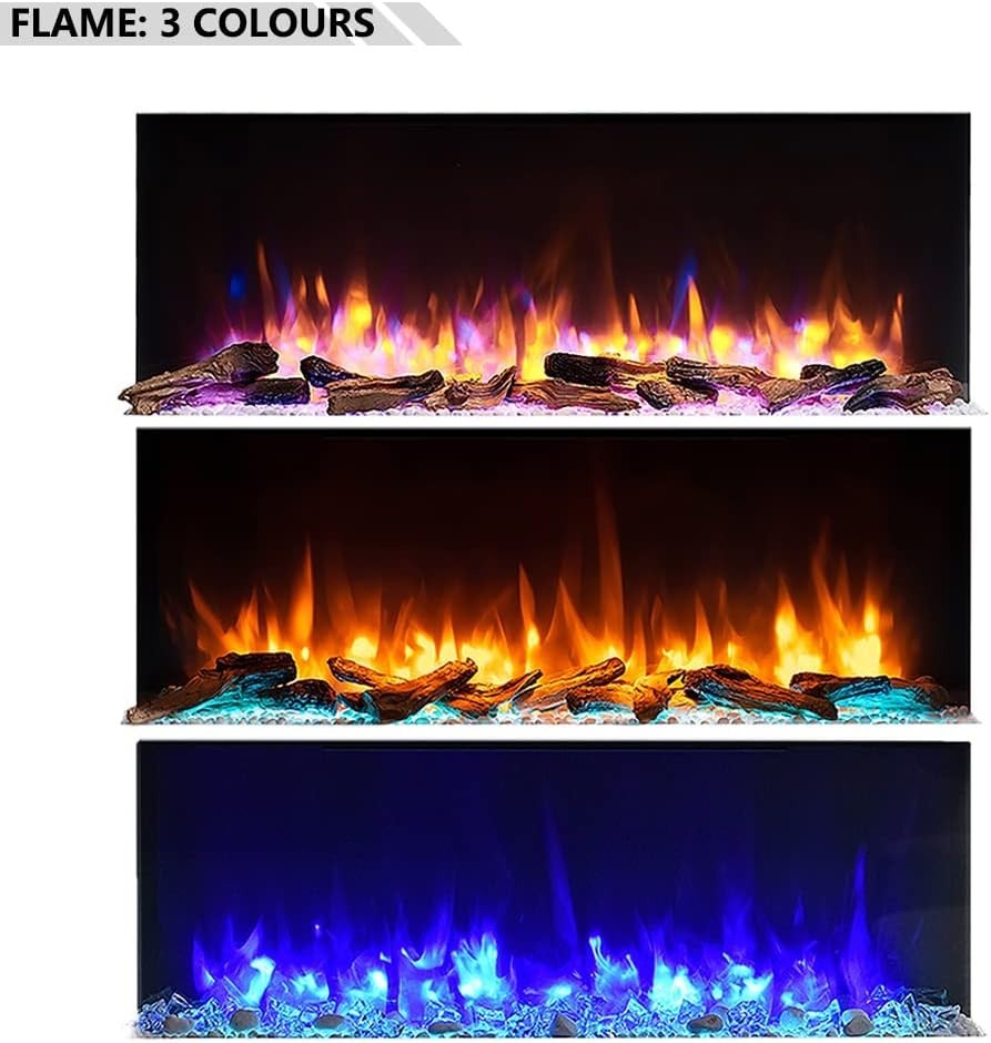 52” Freestanding Electric Fireplace Heater 2kW LED Flame White Modern