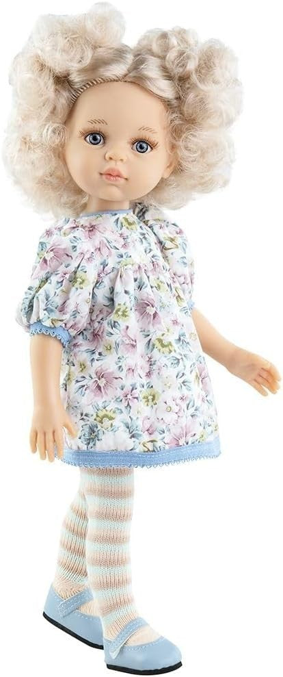 32cm Fashion Doll Curly Hair Blue Eyes Floral Dress Toddler Toy