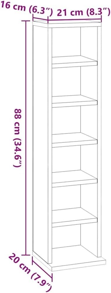 CD Storage Cabinet Media Shelf Bookcase Display Rack Grey Sonoma 88cm