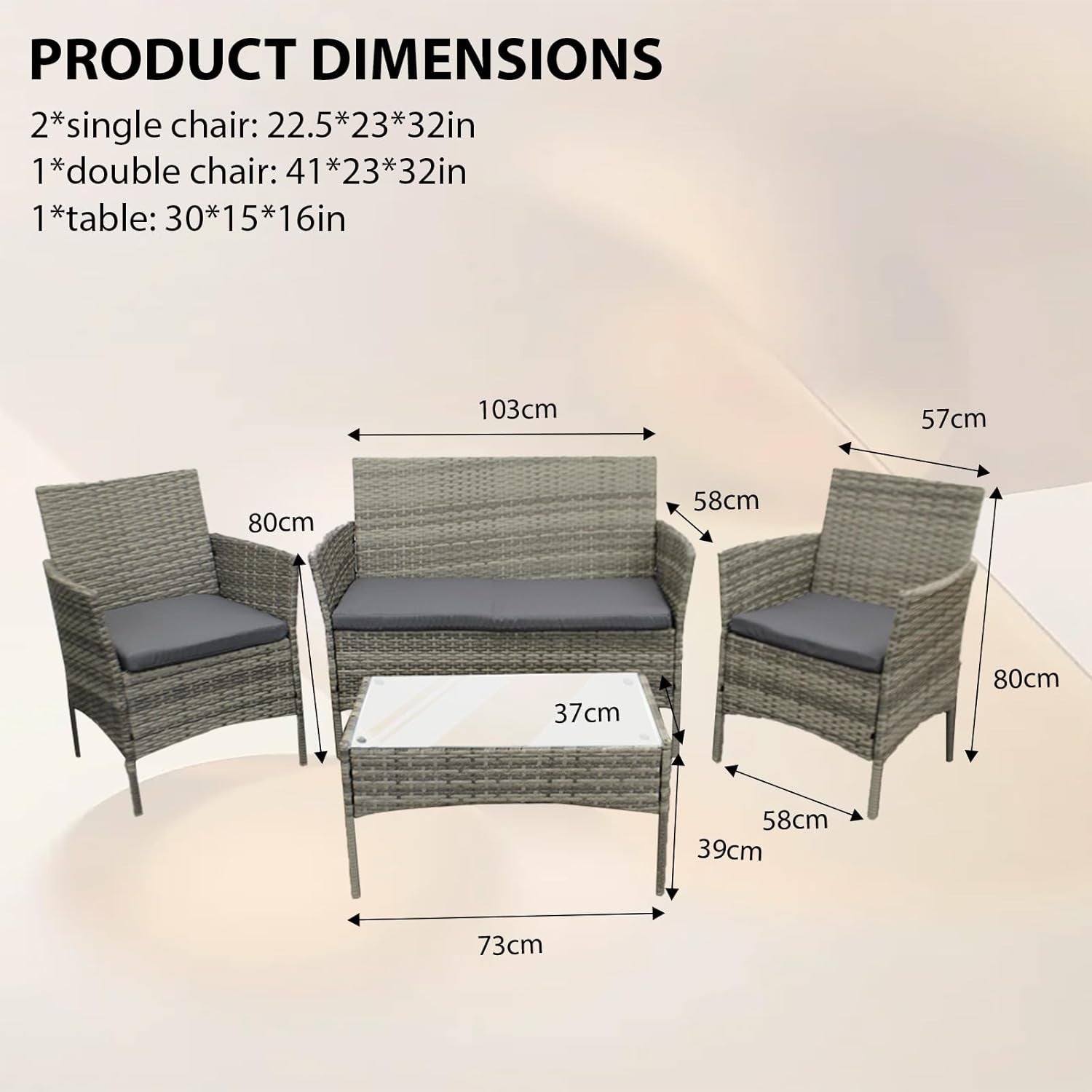 4-Piece Outdoor Patio Rattan Furniture Set with Cushioned Sofa & Table