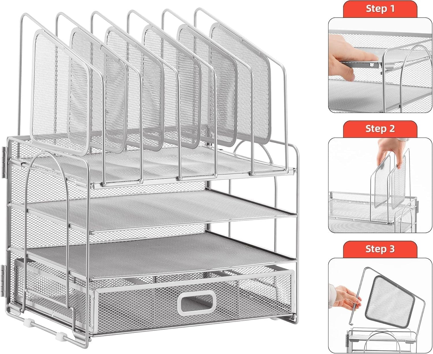 4-Tier Desk Organizer Tray Drawer 5 Vertical File & Pen Holders
