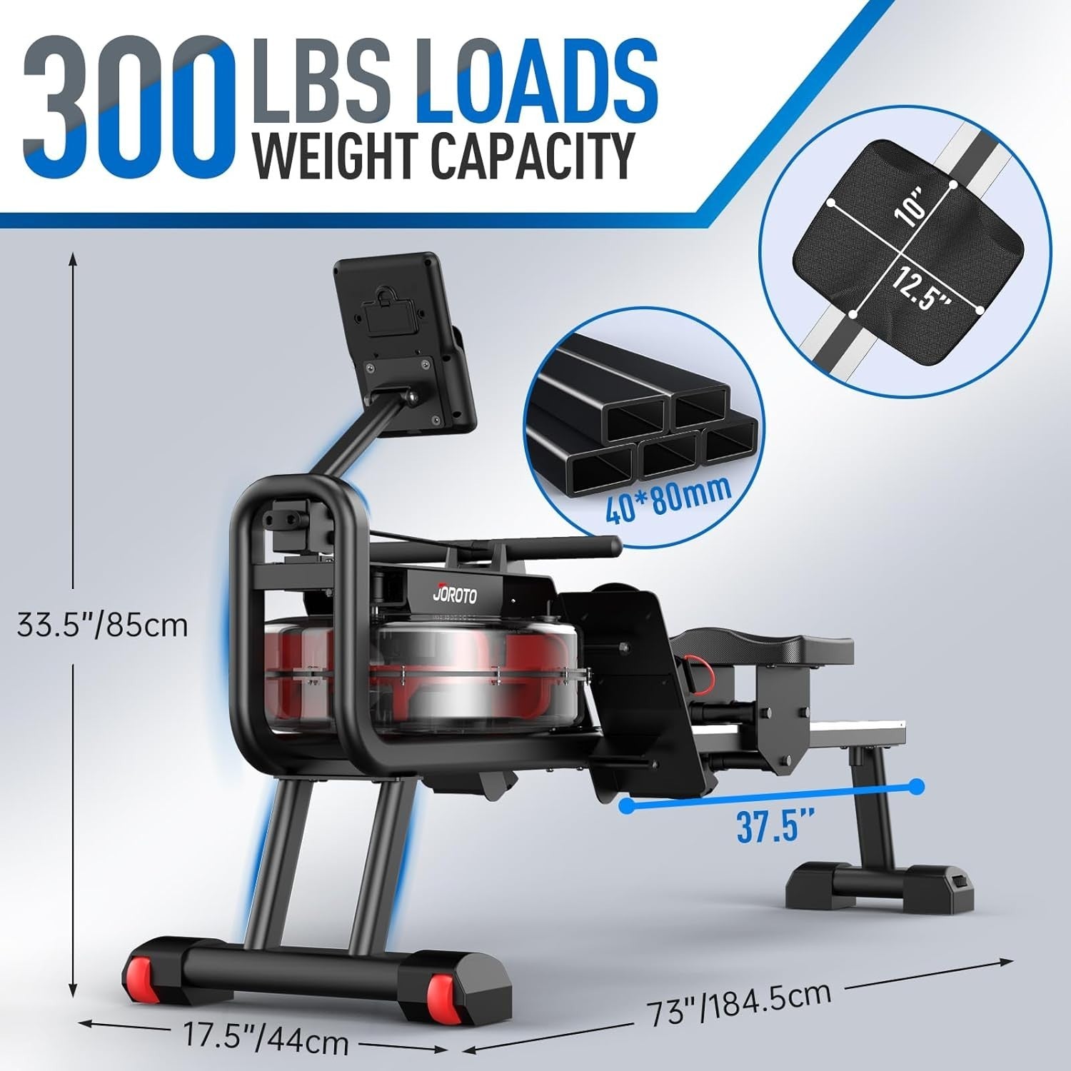 Foldable Water Rowing Machine Quiet Bluetooth 300LB Home Rower with LCD & Holder
