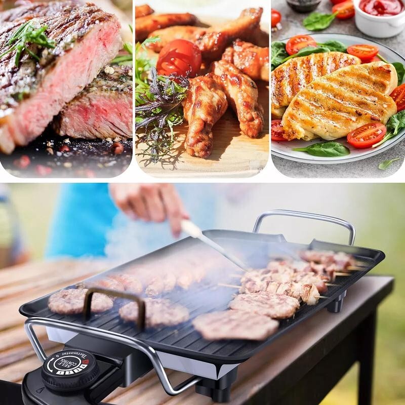 Teppanyaki Electric Grill 1360W BBQ Hot Plate Table Top Griddle 40x23cm UK Plug