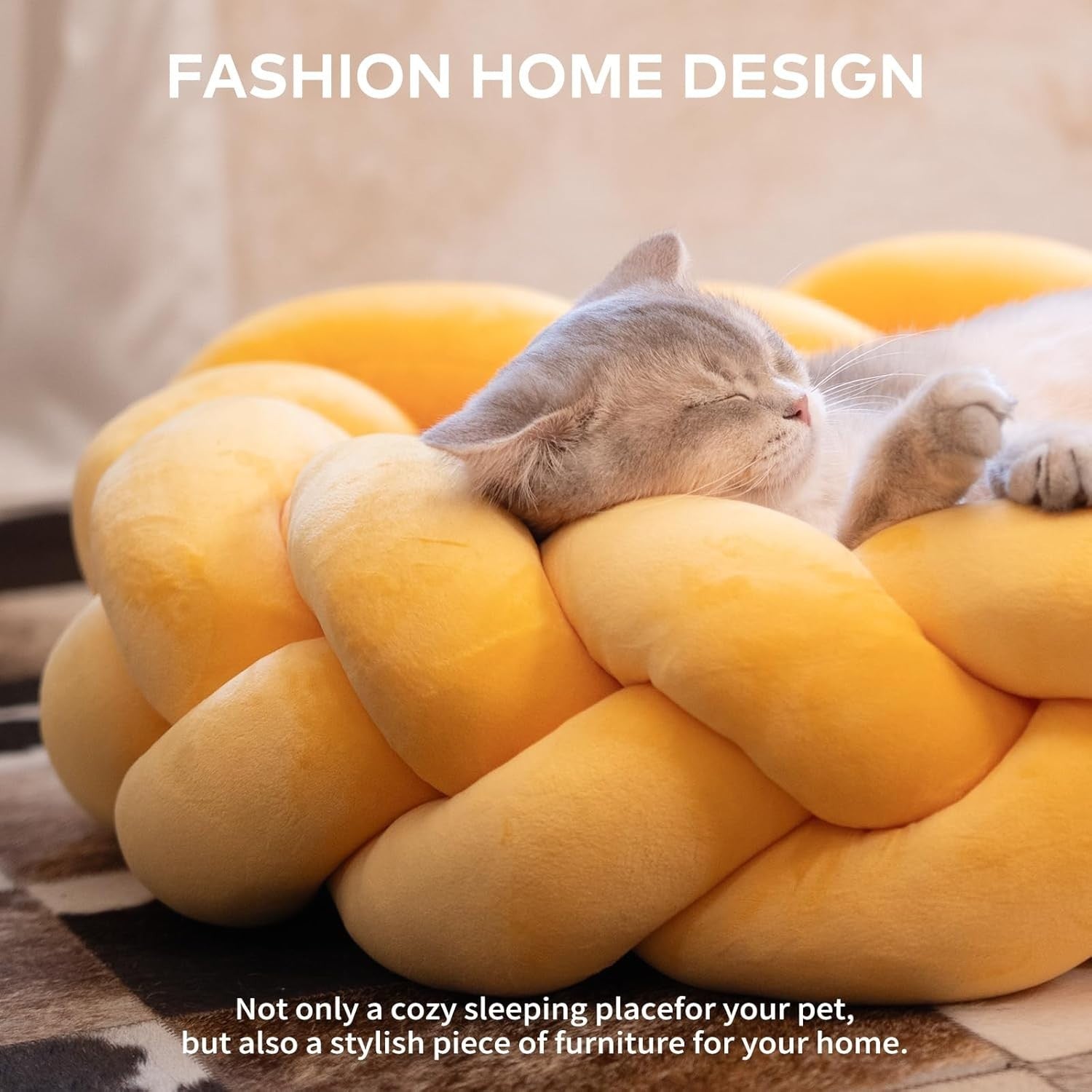60cm Orthopedic Cat Bed Braided Pet Sofa Washable Cushion for Cats