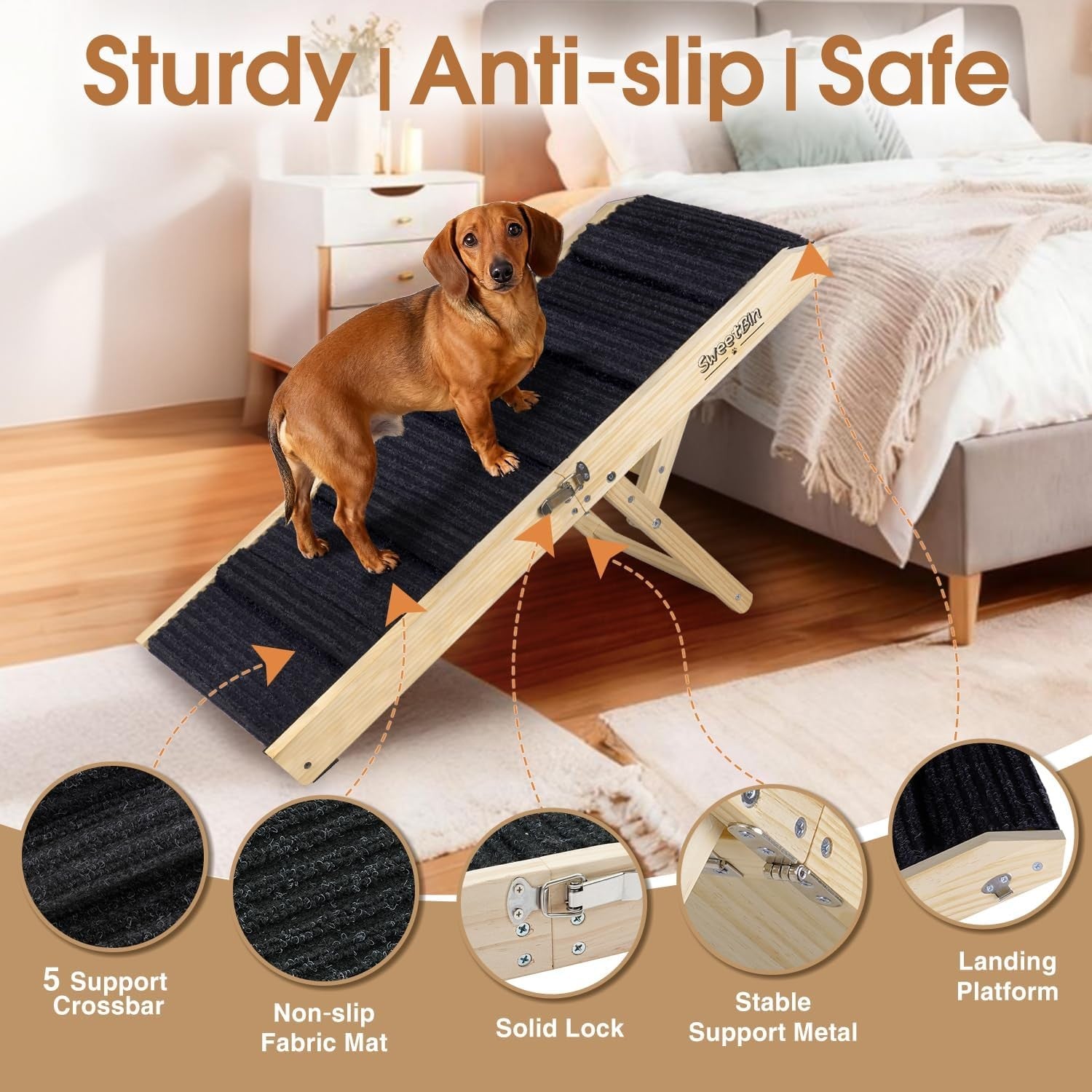 Foldable Dog Ramp Adjustable 4-Height Non-Slip Pet Stairs 30kg