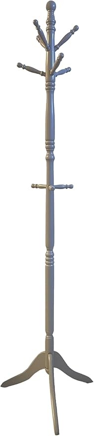 Grey Wooden Coat Stand with 9 Hooks | Solid Wood Freestanding Coat Rack for Hats