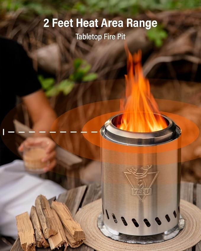 Smokeless Tabletop Fire Pit Portable Wood Pellet Burner Safe Indoor Outdoor Use