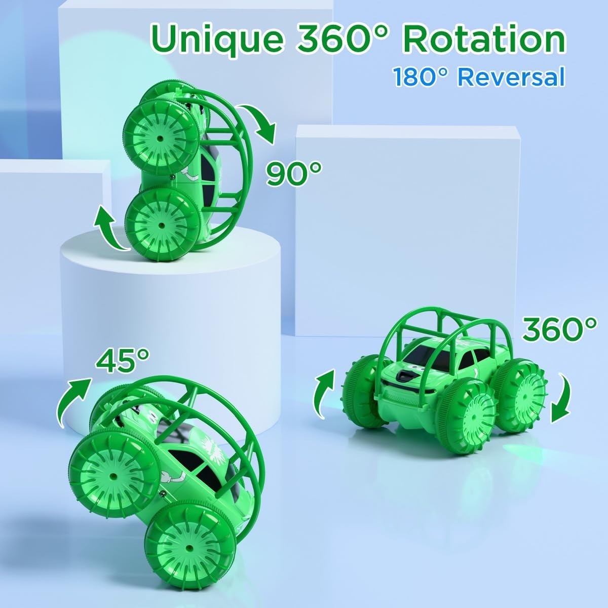 4WD Amphibious RC Car Type-C Rechargeable 360° Flip LED Lights Toy for Kids