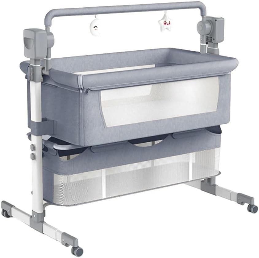 Adjustable Baby Bedside Crib Electric Co-Sleeper w/ Mattress Storage Mid Grey