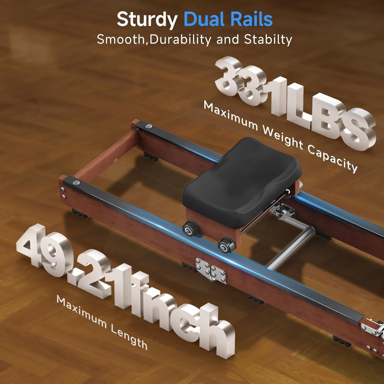 Triple-Fold Water Rowing Machine 6-Level Resistance LED App Rower 150KG Red Oak