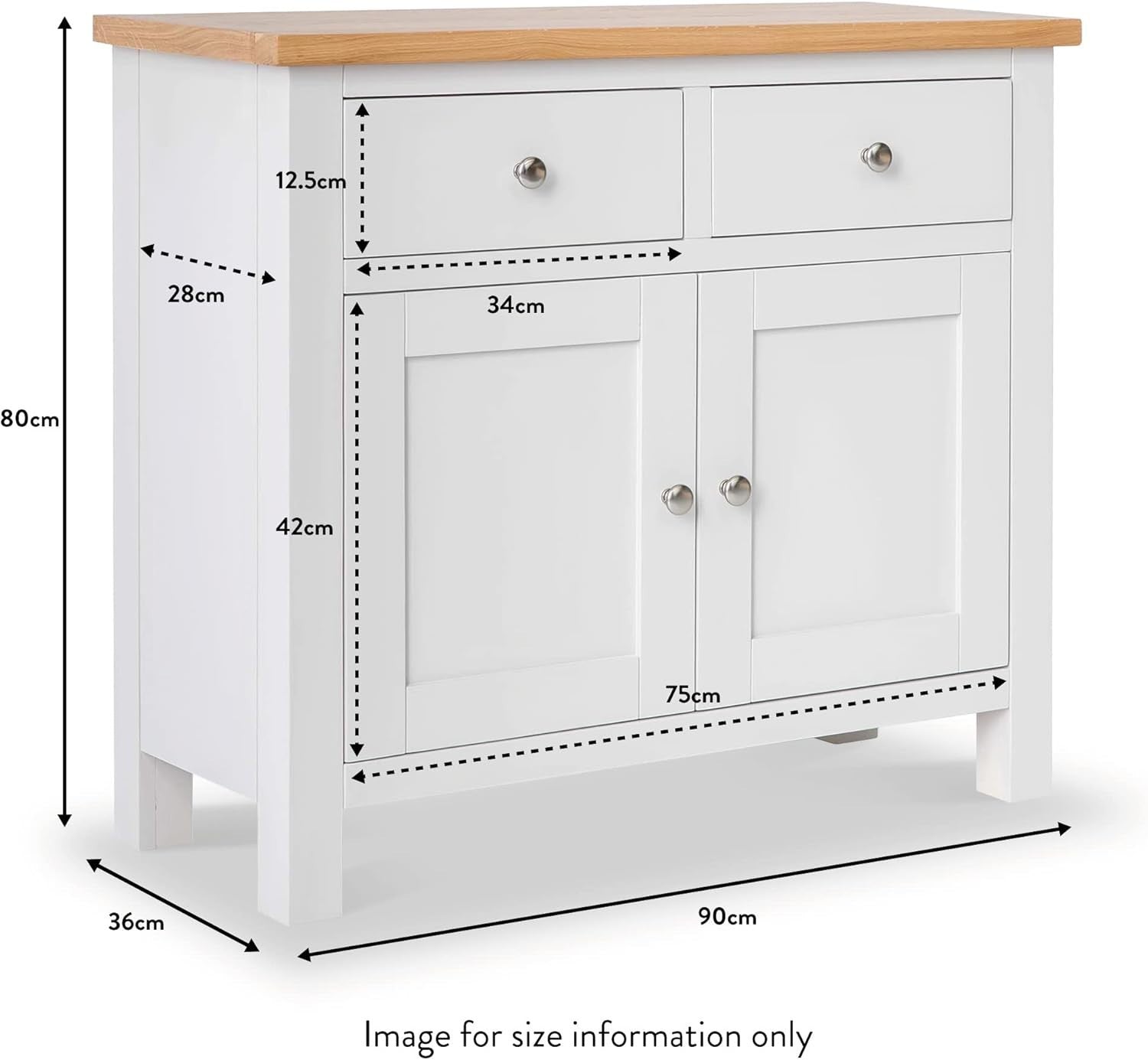 White Small Sideboard Storage Cabinet 2 Drawer 2 Door Solid Wood Durable