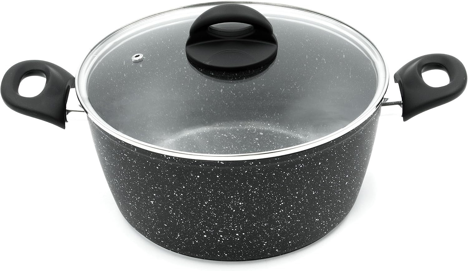 24cm Black Non Stick Stock Pot with Glass Lid – 5L Capacity Induction Safe