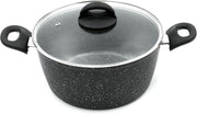 24cm Black Non Stick Stock Pot with Glass Lid – 5L Capacity Induction Safe