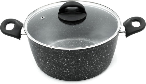 24cm Black Non Stick Stock Pot with Glass Lid – 5L Capacity Induction Safe