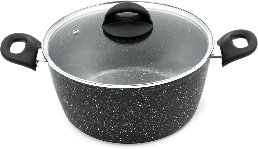 24cm Black Non Stick Stock Pot with Glass Lid – 5L Capacity Induction Safe