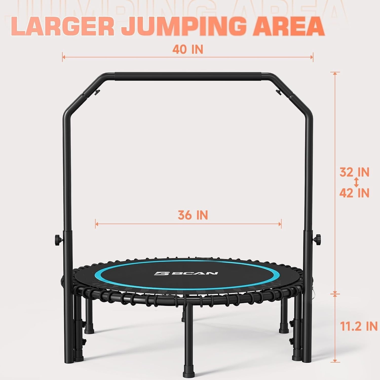 40in Fitness Rebounder Trampoline Adjustable Handle Silent Bungee 450lb