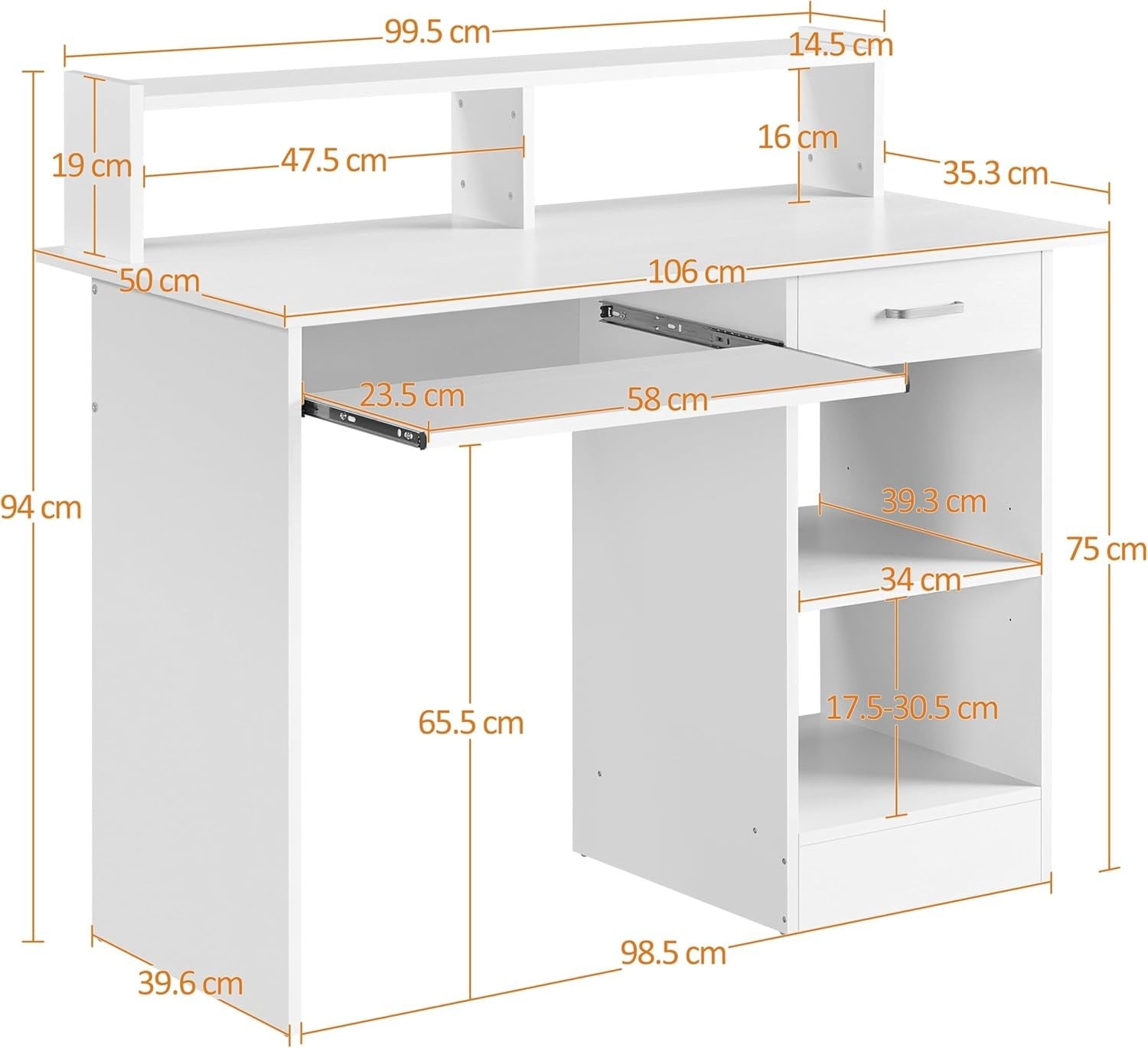 Computer Desk with Storage Shelves Home Office PC Laptop Study Table White