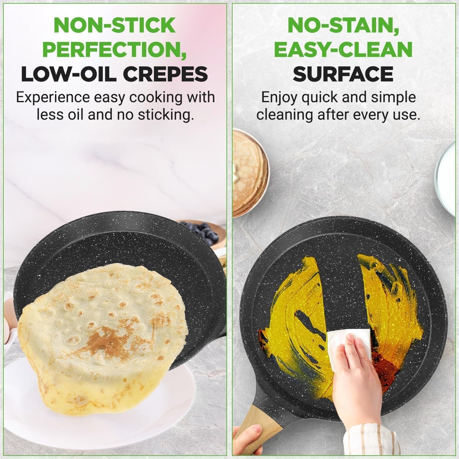 28cm Non-Stick Crepe Pan – Marble Pancake, Crepe & Dosa Skillet with Spreader