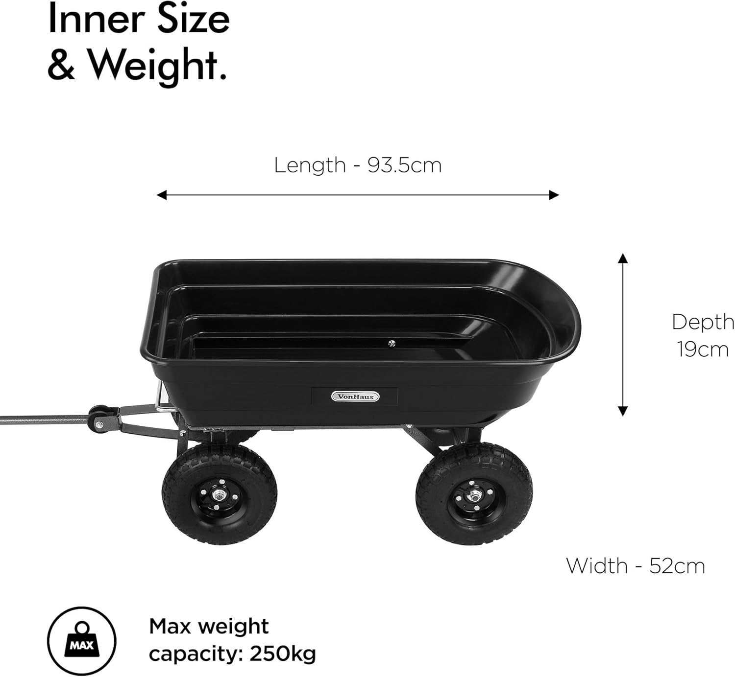 Heavy Duty Garden Dump Cart 75L Wagon Tipping Truck 250kg Load Pneumatic Wheels