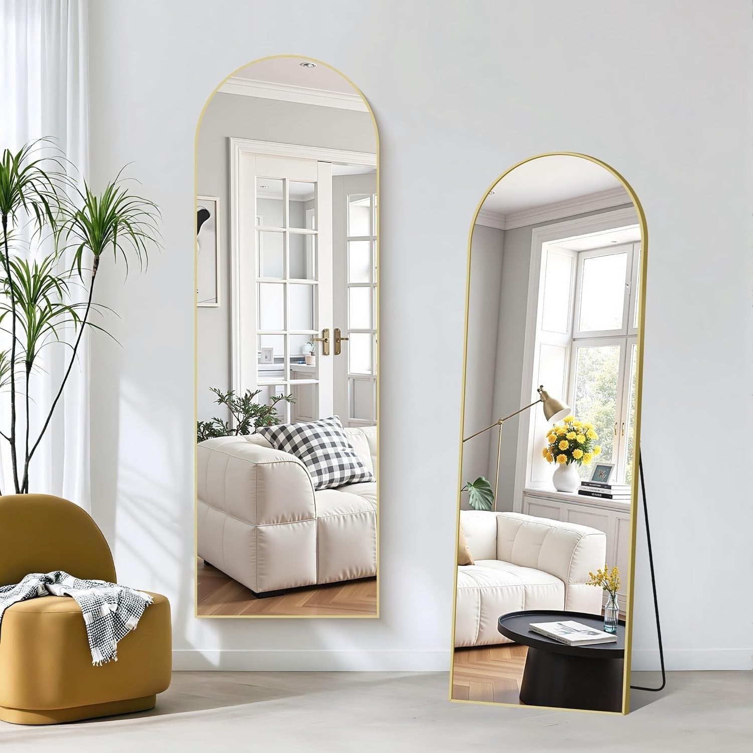 Full Length Arch Mirror 161x52cm Gold Frame, Standing & Wall Mount