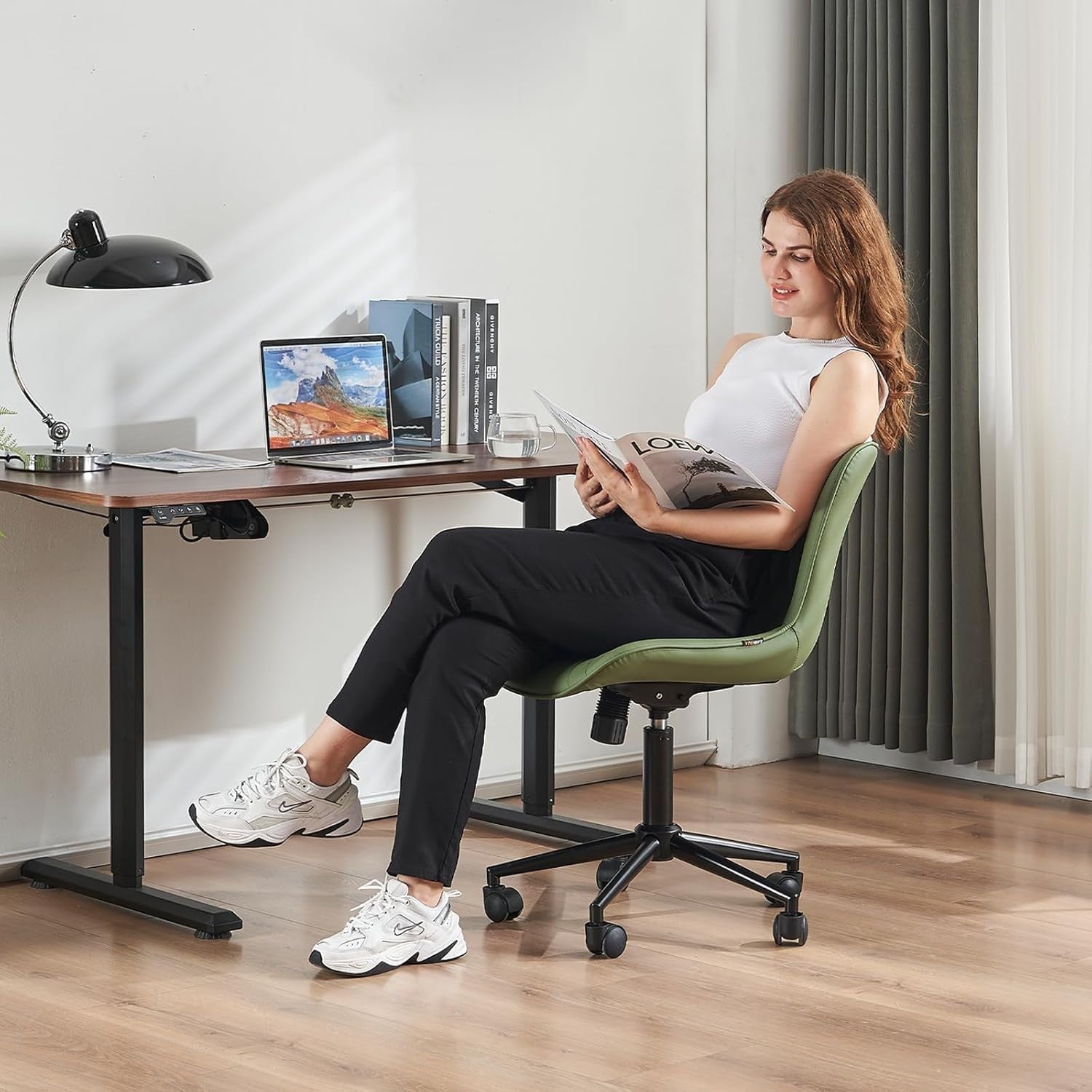Ergonomic Office Chair Faux Leather Swivel Adjustable Height Desk Task Seat Gree
