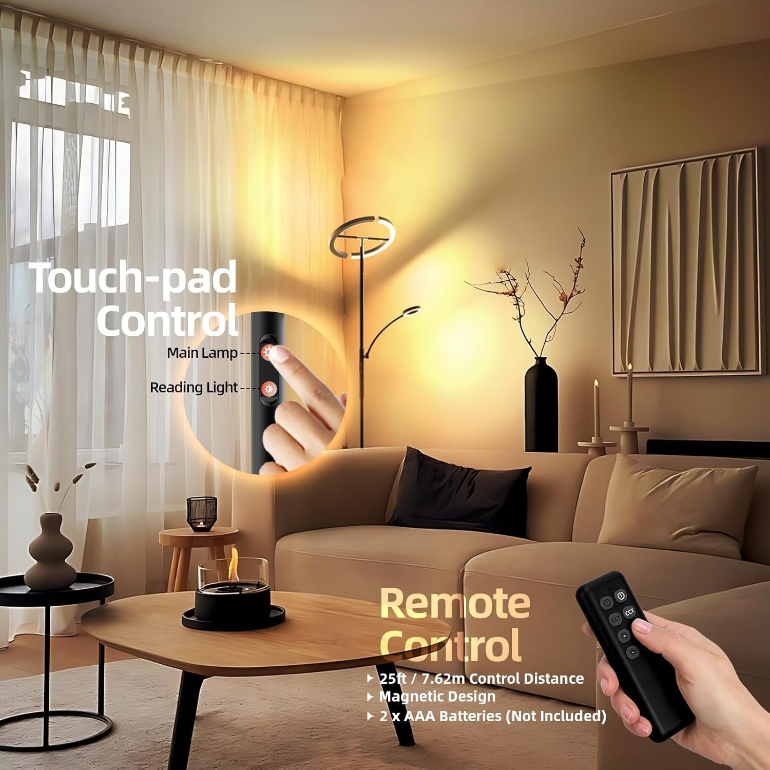 Dimmable Uplighter Floor Lamp LED Reading Light Remote Touch Control