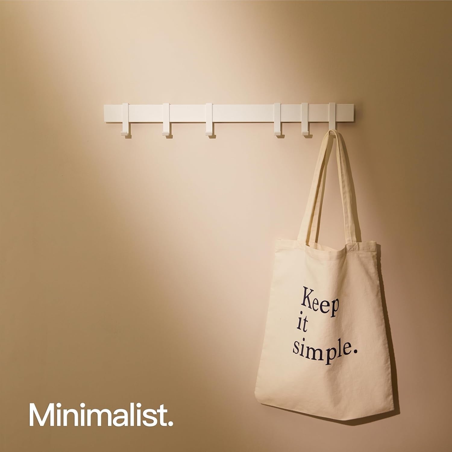 Modern Wall Coat Rack 58cm | White Metal Hanging Rail with 6 Sliding Hooks
