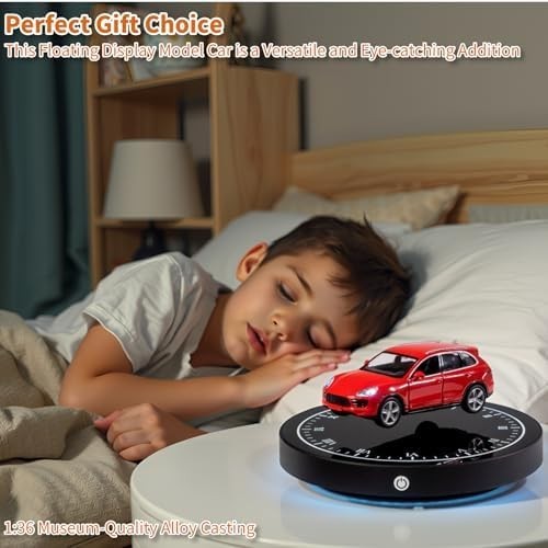 Levitating Car Display, Magnetic Floating 360° Rotating LED Desk Model
