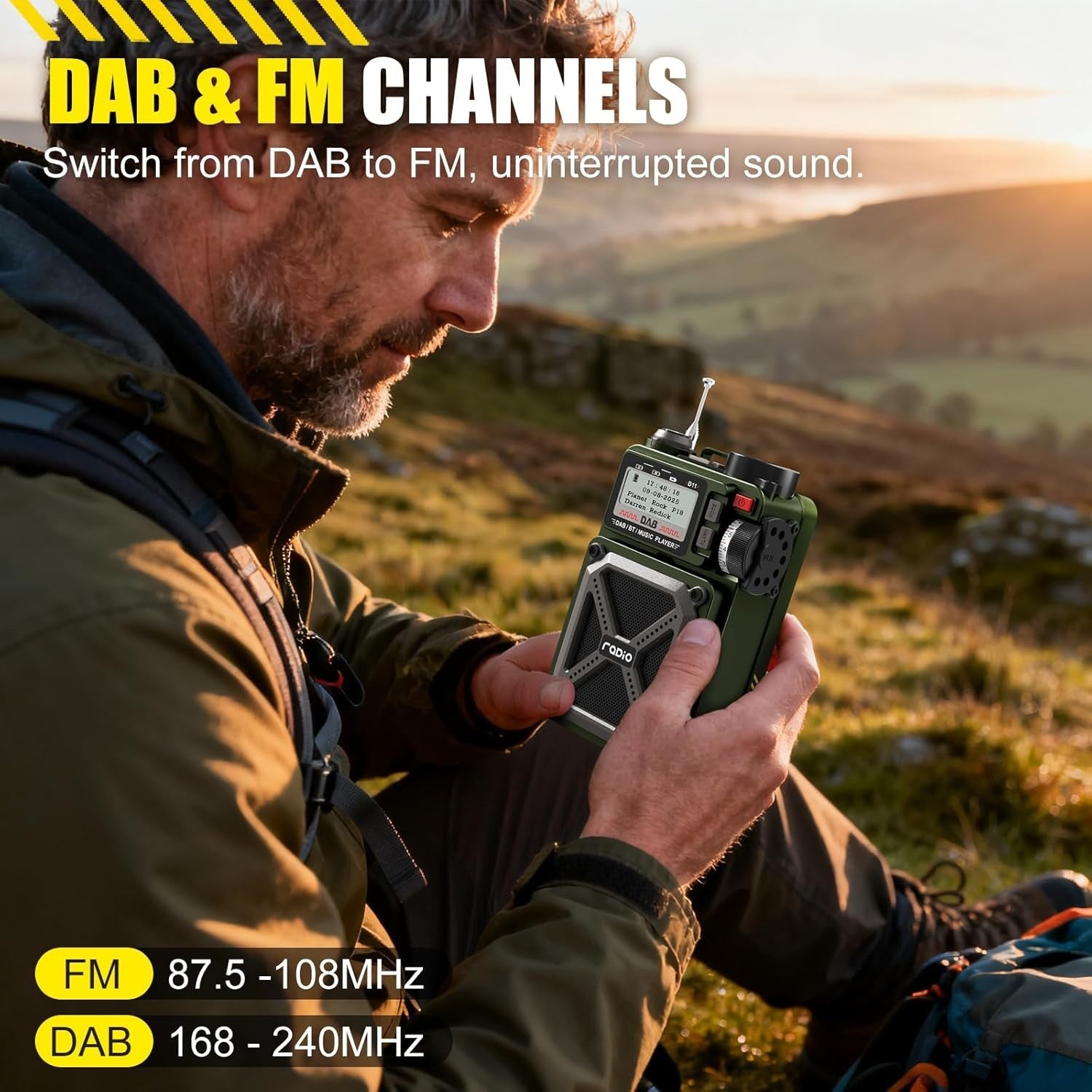 Portable DAB/FM Radio Bluetooth 5.3 Solar 4000mAh SOS USB