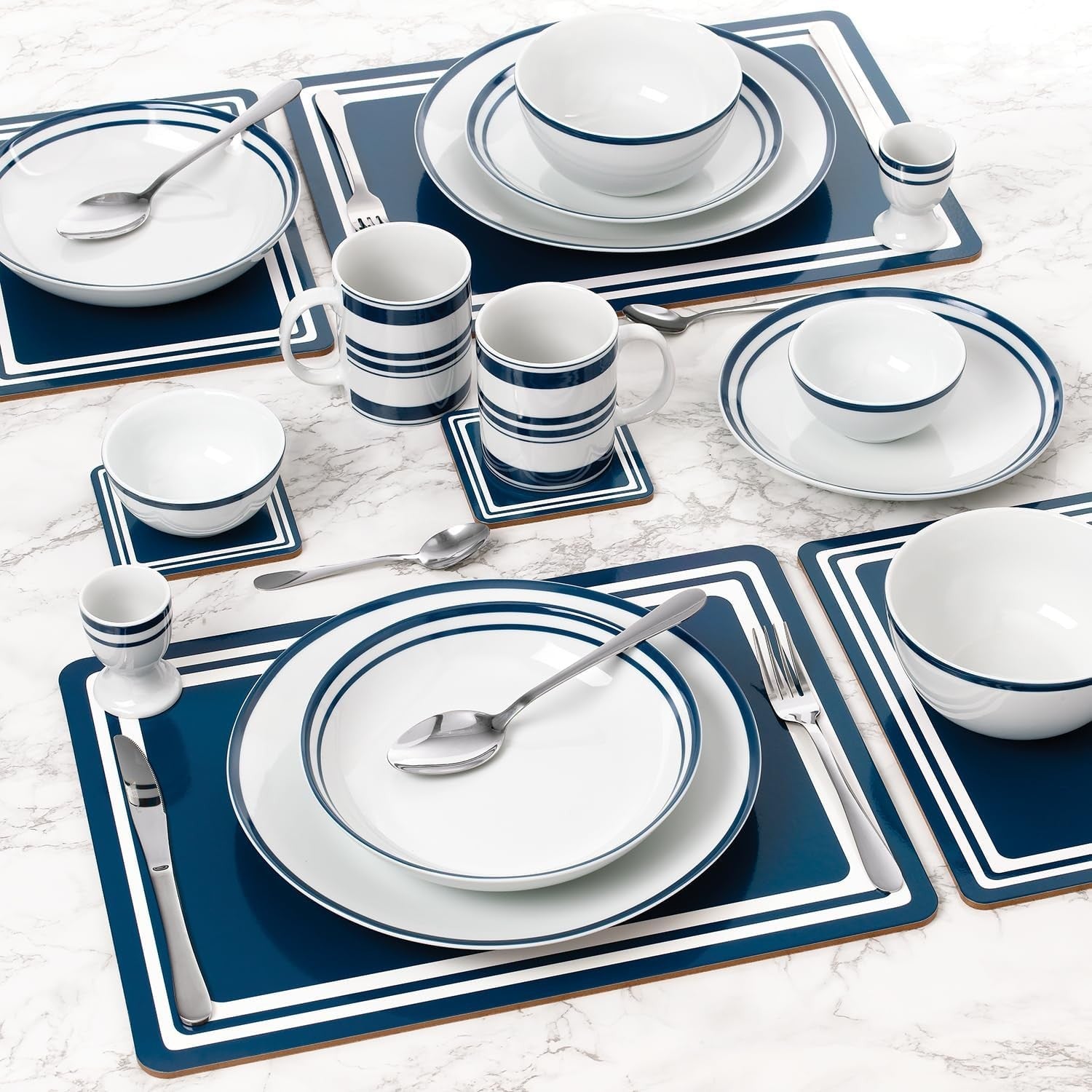 80pc Porcelain Dinnerware Set Plates Bowls Cups Cutlery Blue White