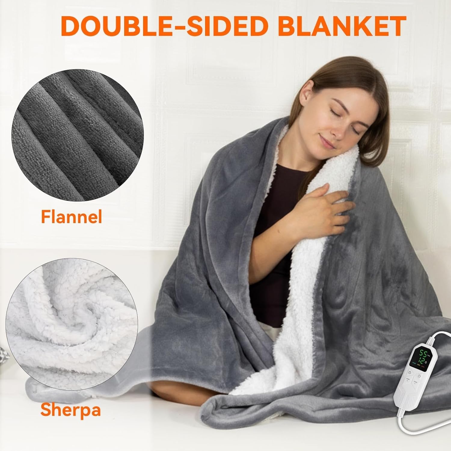Electric Heated Throw Blanket 180x150cm Dark Grey Fast Heat Auto Shut Off