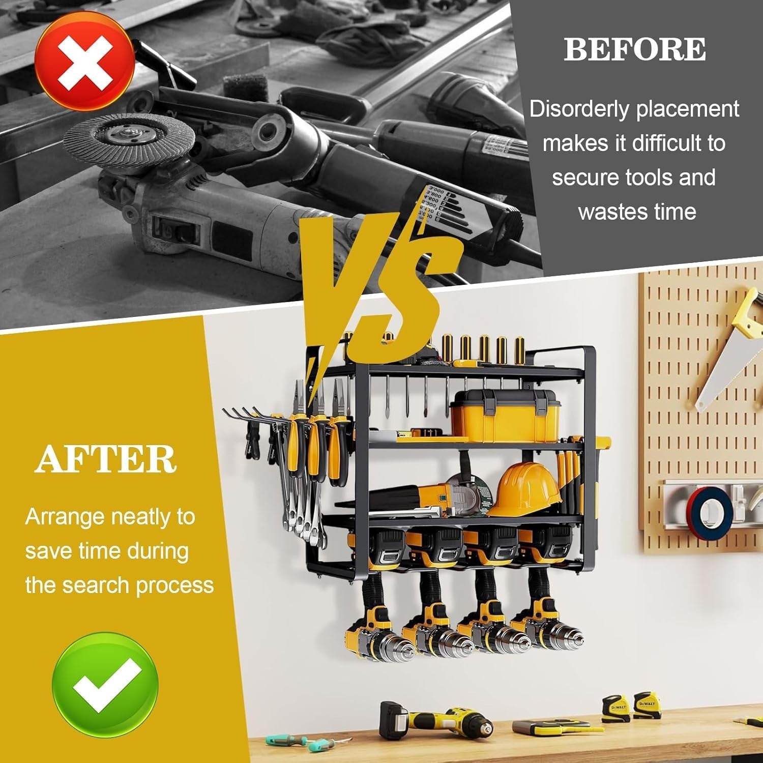 Wall Mount Power Tool Organizer 4 Drill Holders 4 Layers – 200Lbs Load