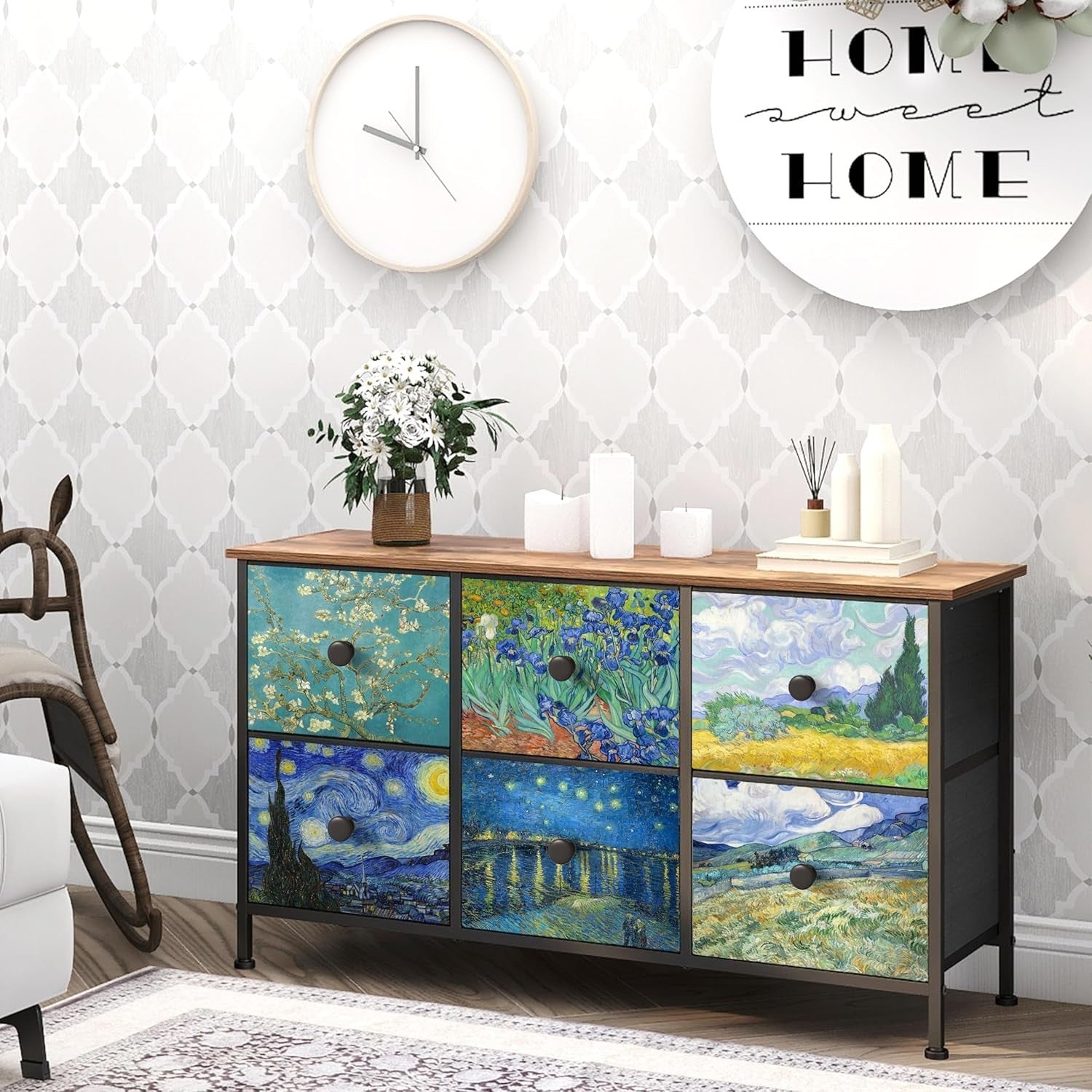 Van Gogh Style Dresser 6 Drawers Chest Storage Unit for Bedroom