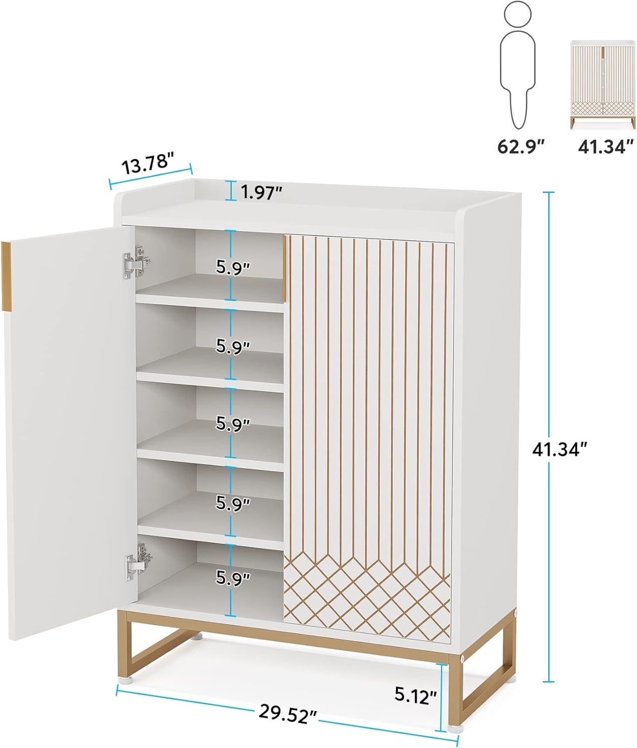 Modern Shoe Cabinet White – 5 Tier Storage Unit, Holds 25 Pairs, 105cm