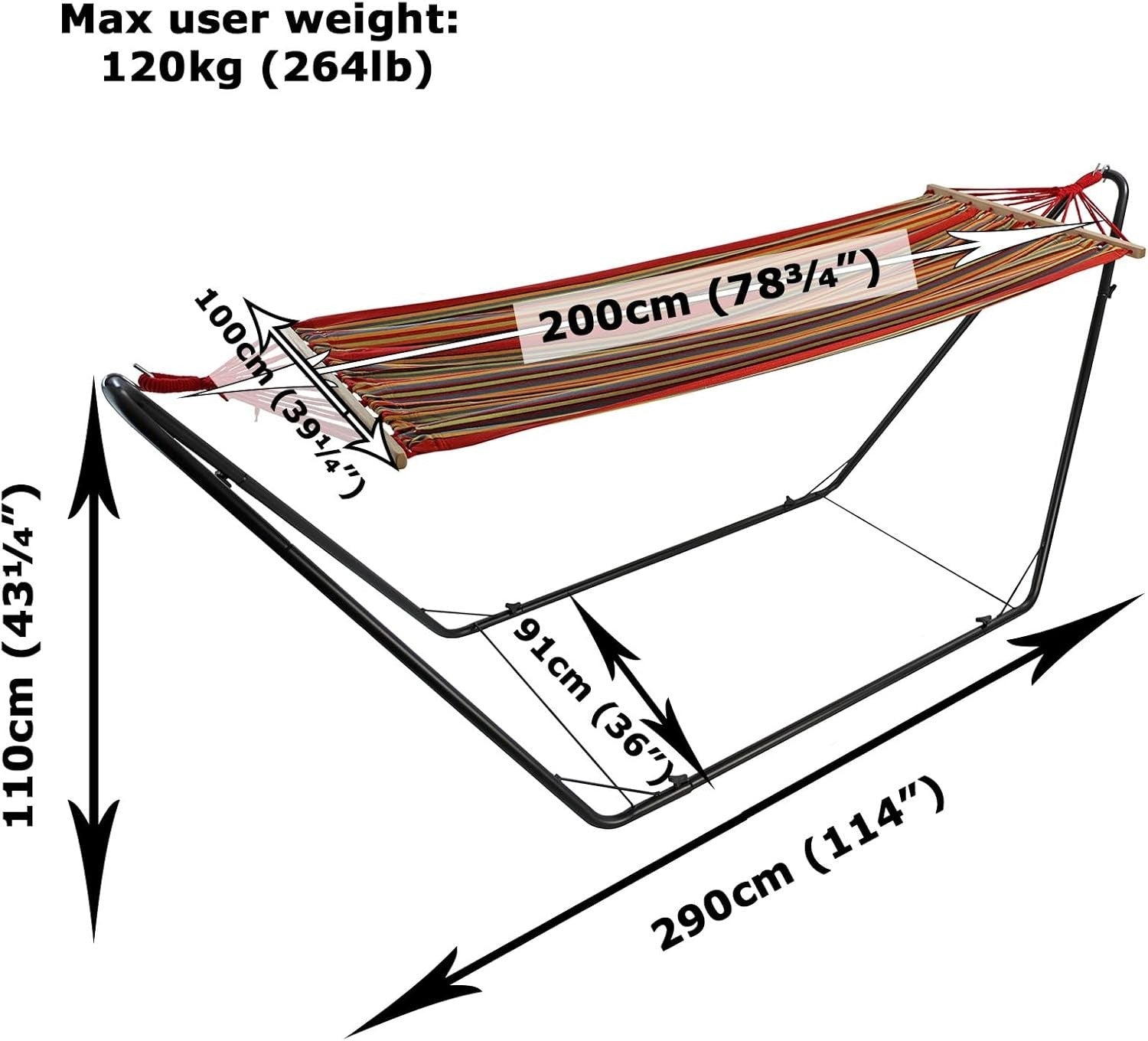 Multi-Coloured Garden Hammock with Metal Stand – 1 Person, Portable & Durable