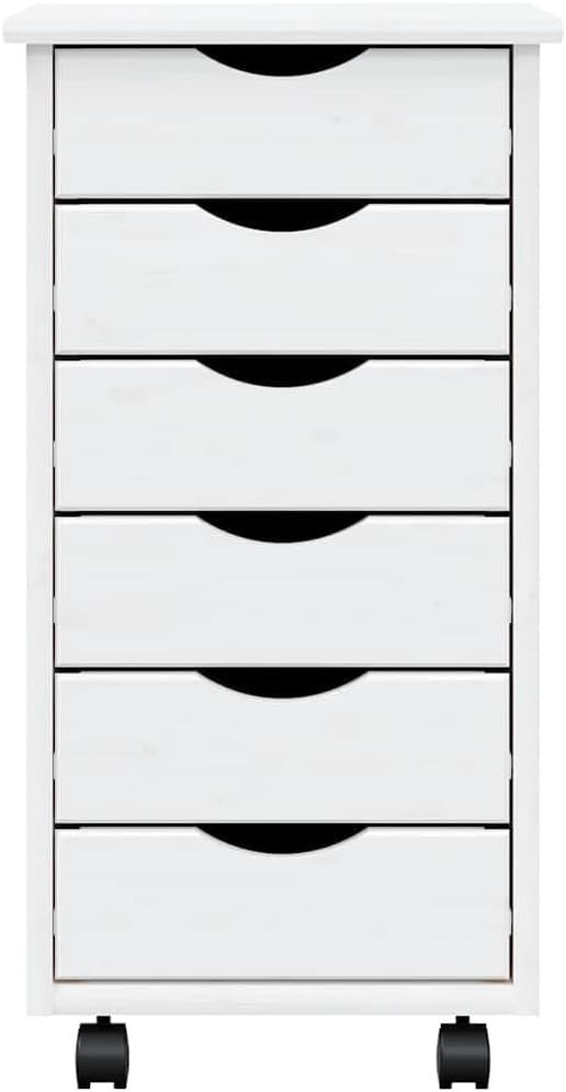 Solid Wood Rolling File Cabinet 6 Drawer Mobile Office Storage