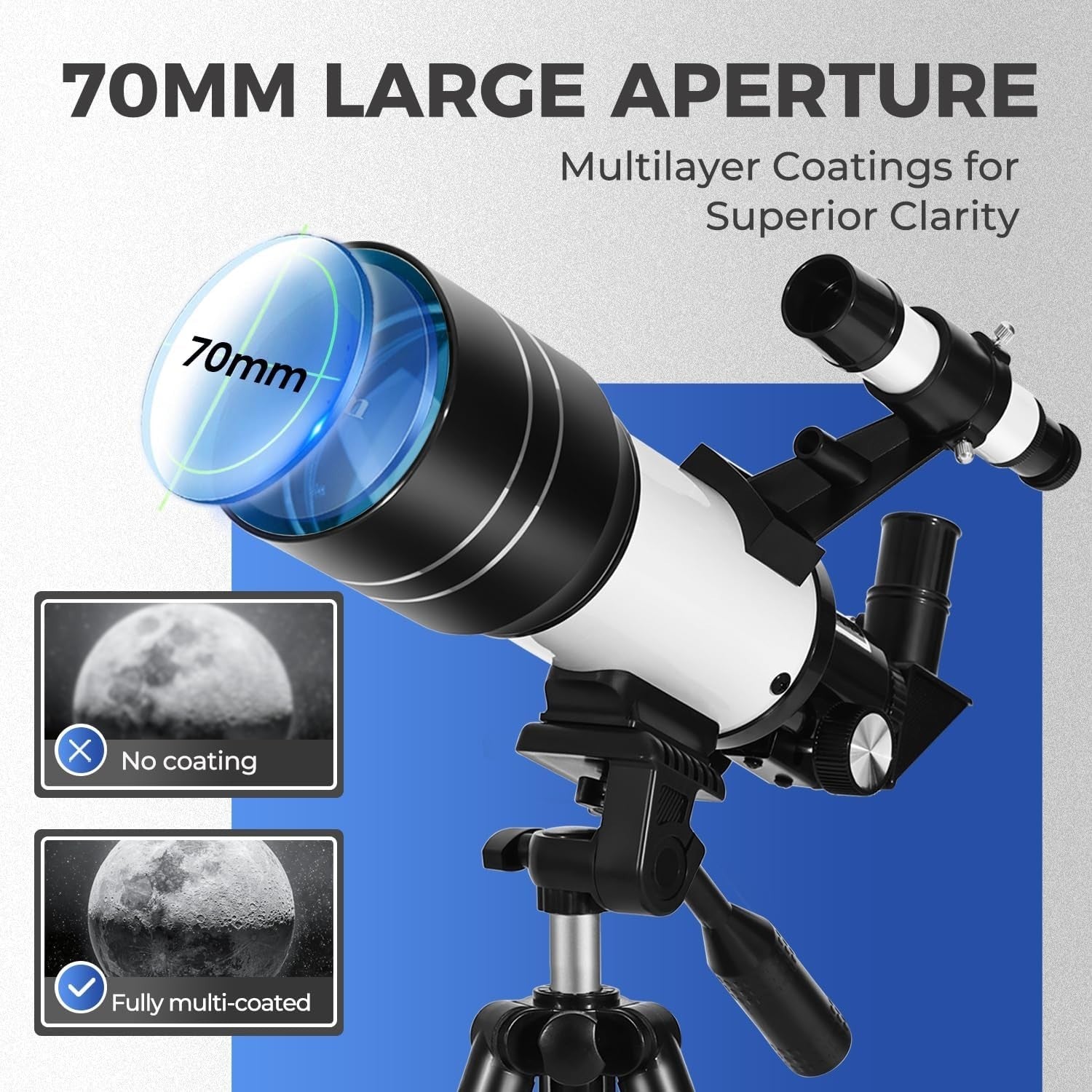 70mm Aperture Portable Telescope for Kids & Adults with Tripod - White